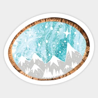 Wood Round Mountain Galaxy- Gifts- Laptop Stickers - Cute Sticker